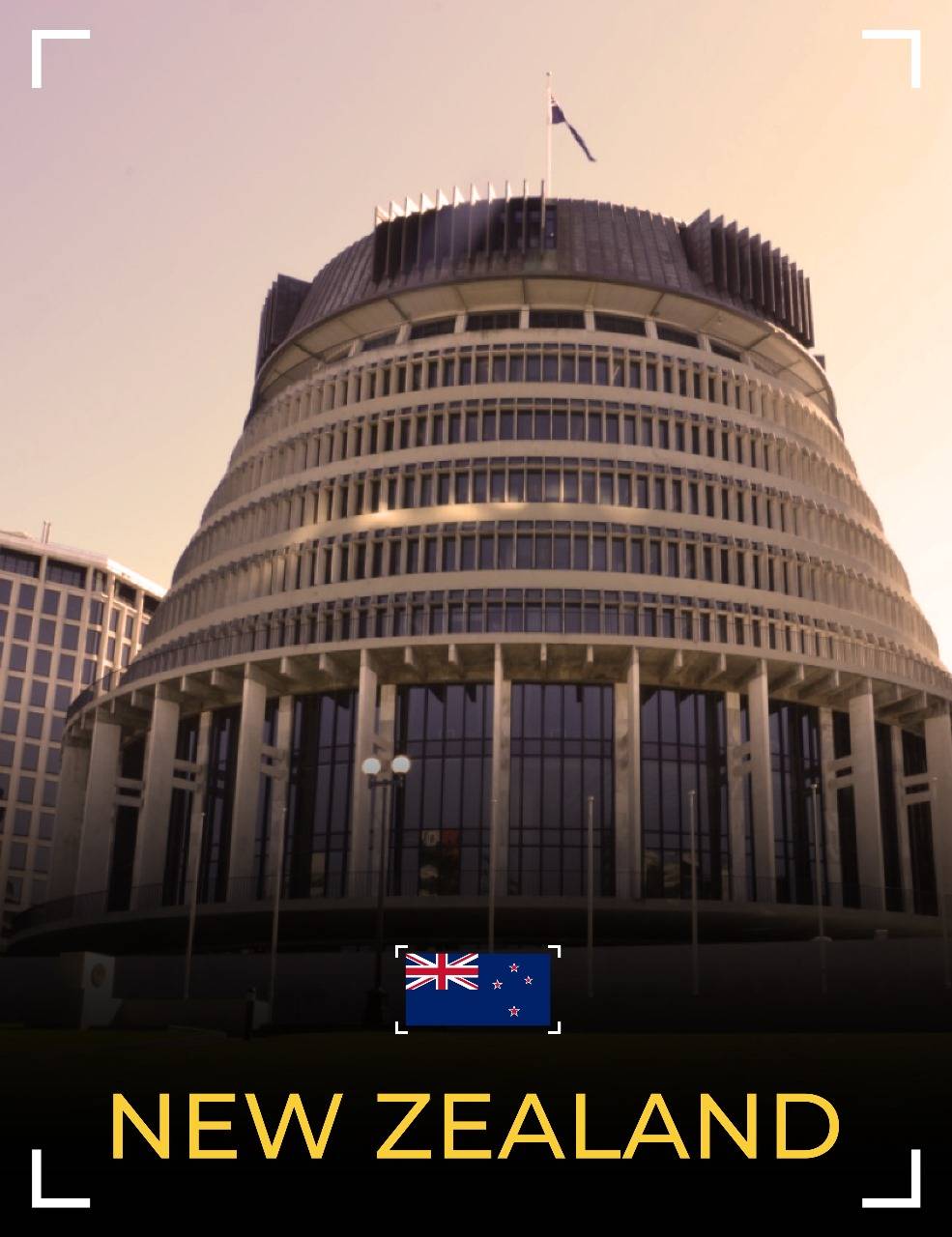 BG-Beehive, Wellington, New Zealand , Flag, and Text: New Zealand. Luminedge Bangladesh - Best Overseas Education agency in bangladesh.