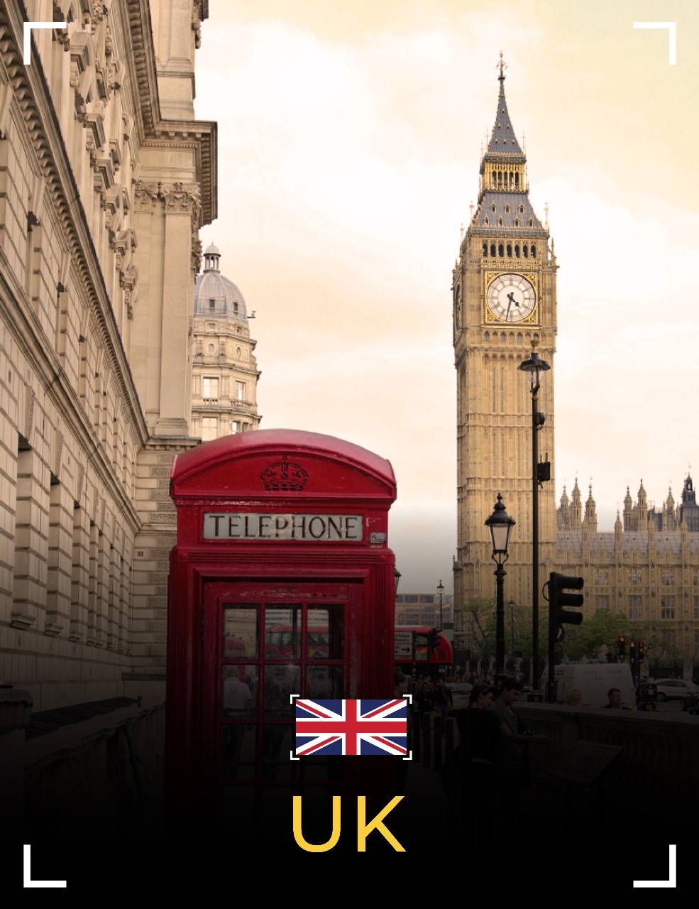 BG-Big Ben , Flag, and Text: UK. Luminedge Bangladesh - Study Abroad & Immigration Consultants In Dhaka.